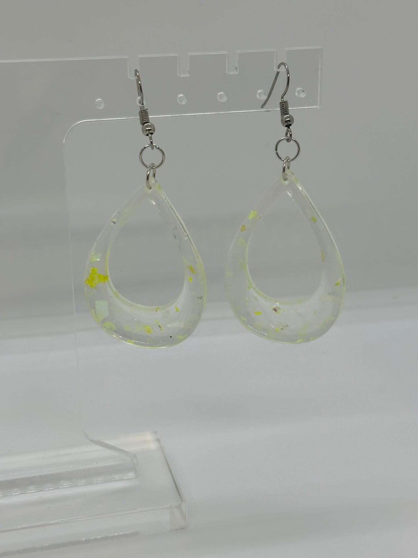 Clear and yellow flake teardrop earrings