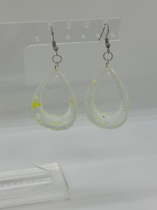 Clear and yellow flake teardrop earrings
