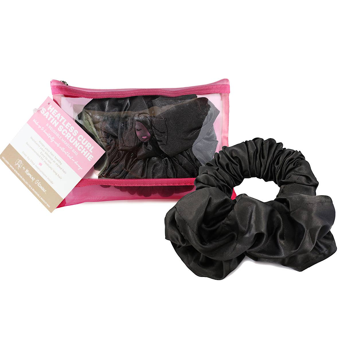 Satin Heatless Curl Scrunchie Hair Accessory: All Black