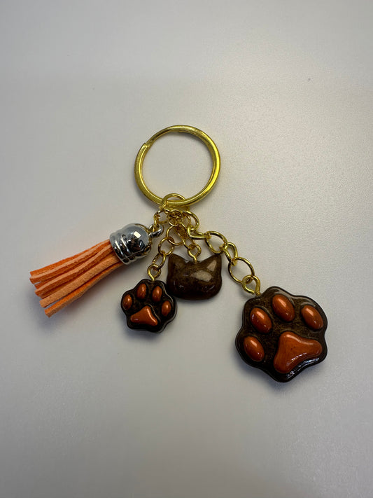 Brown and Orange Cat Paw Print Keychain