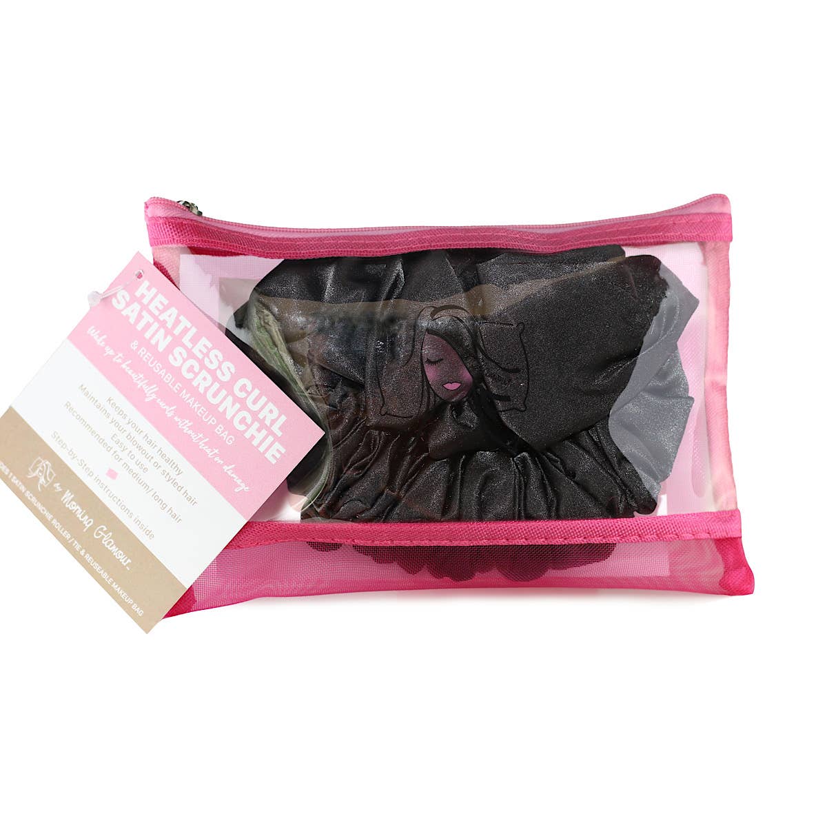 Satin Heatless Curl Scrunchie Hair Accessory: All Black