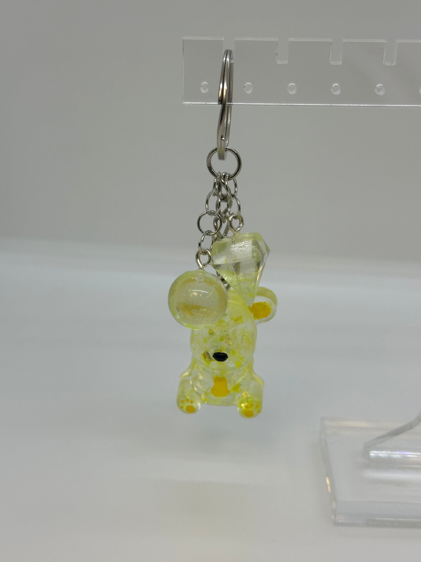 Yellow Sparkly Teddy Bear Keychain with Matching Charms