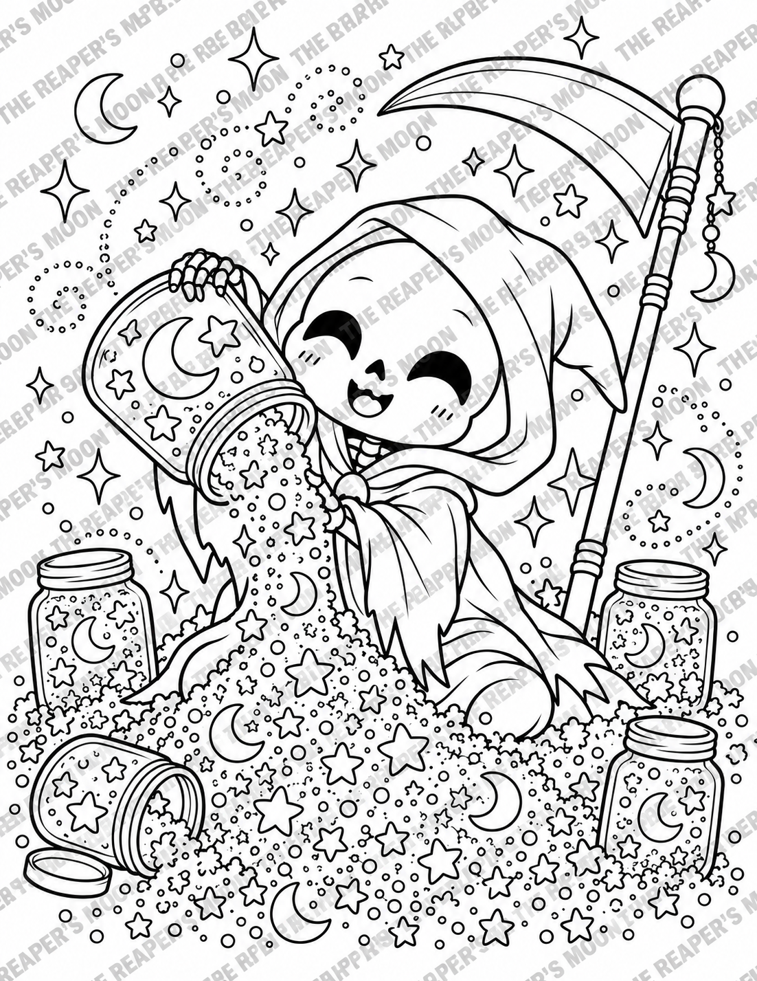 The Reaper Pouring Moon Glitter Coloring Page