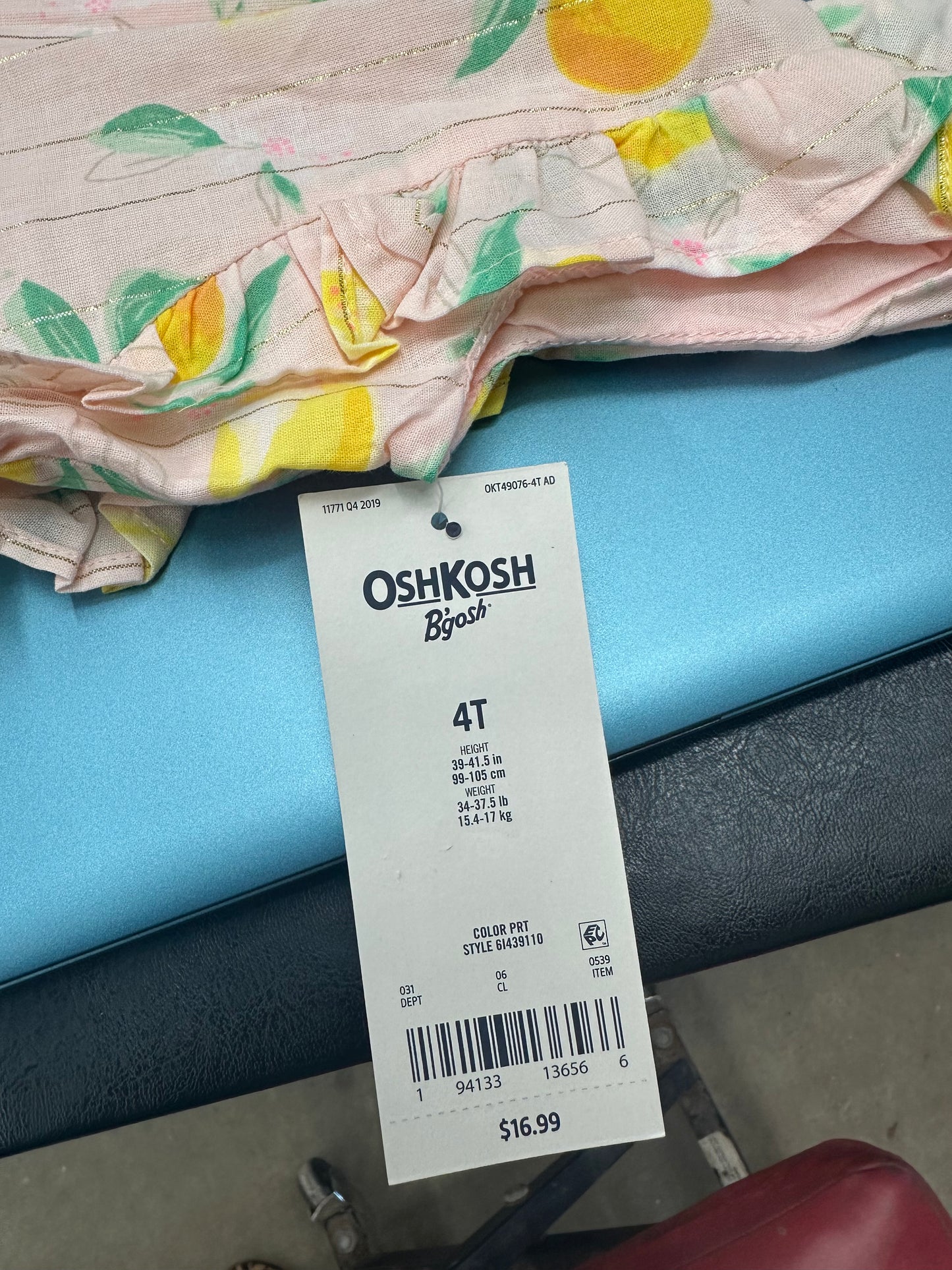 Osh'kosh Girl's Pink Dress with Lemons 4T NWT