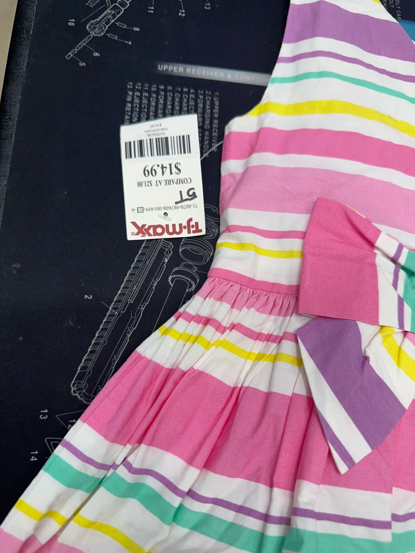 Savannah Pink Multi Colored Stripped Dress w/Bunny Bag 5T NWT