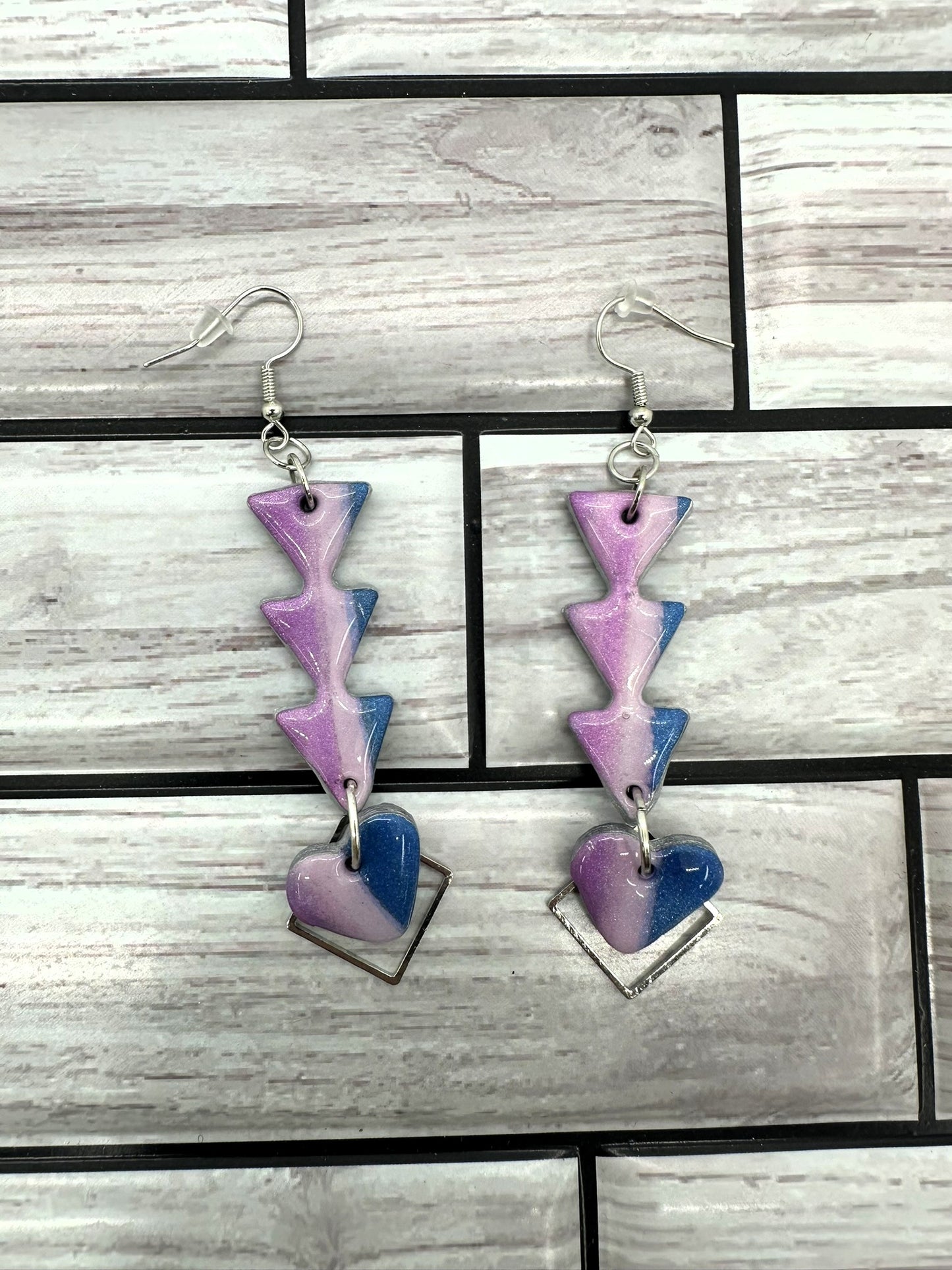 Cosmic Heart Statement Earrings - Hand-Blended Blue & Purple Clay Dangles
