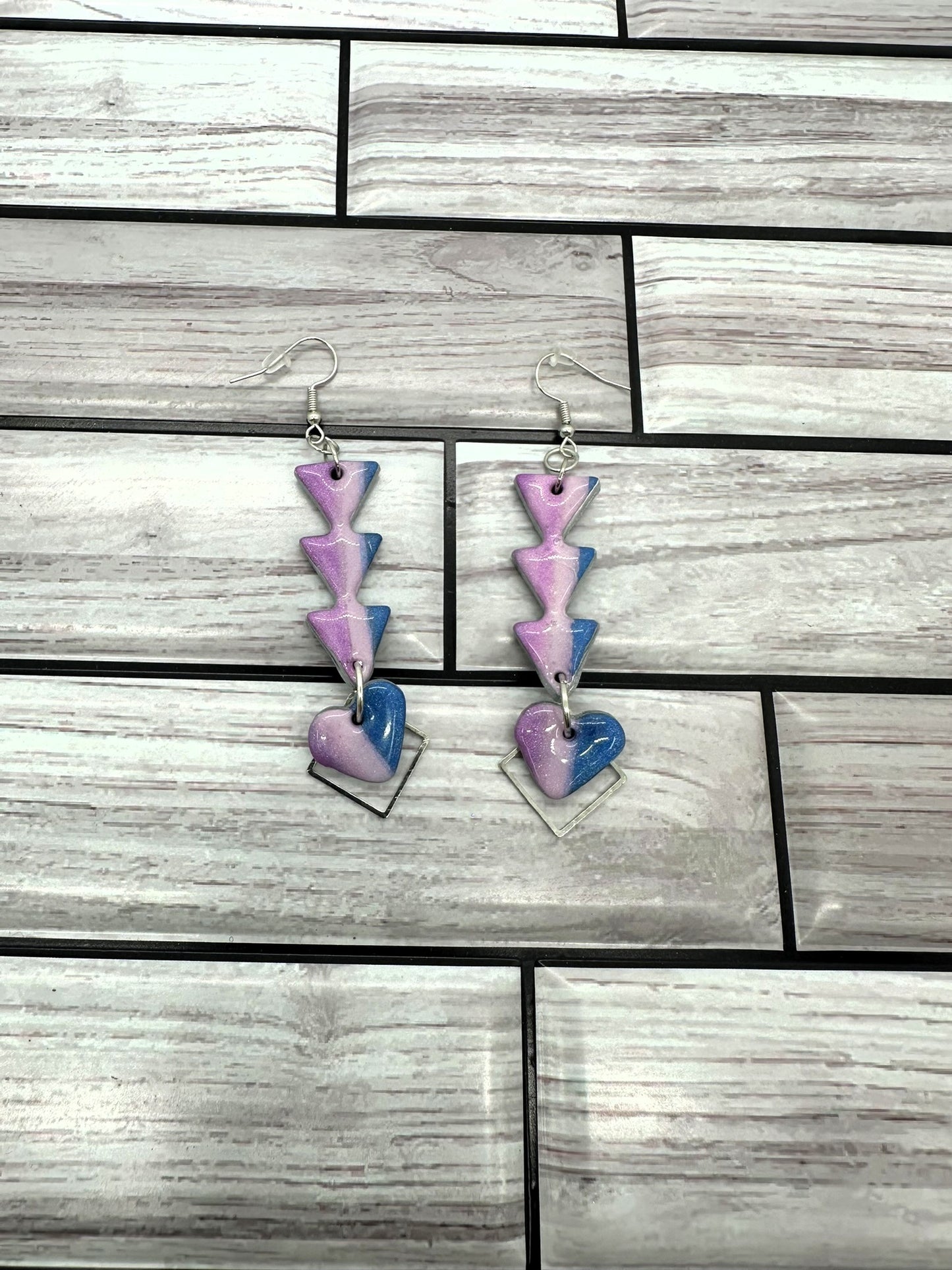 Cosmic Heart Statement Earrings - Hand-Blended Blue & Purple Clay Dangles