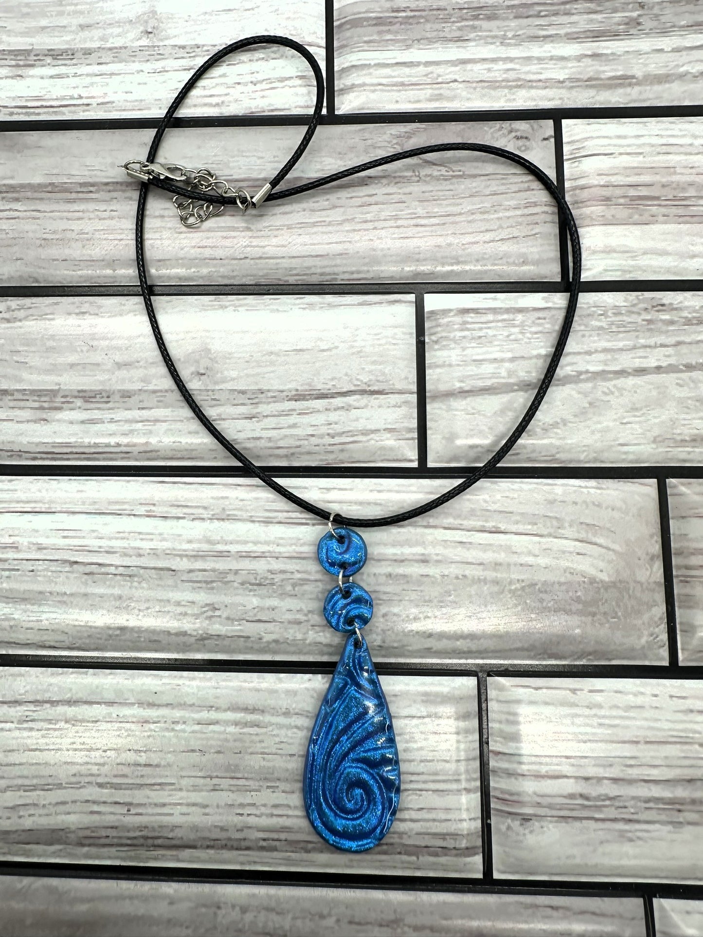 Ocean Swirl Blue Polymer Clay Drop Necklace
