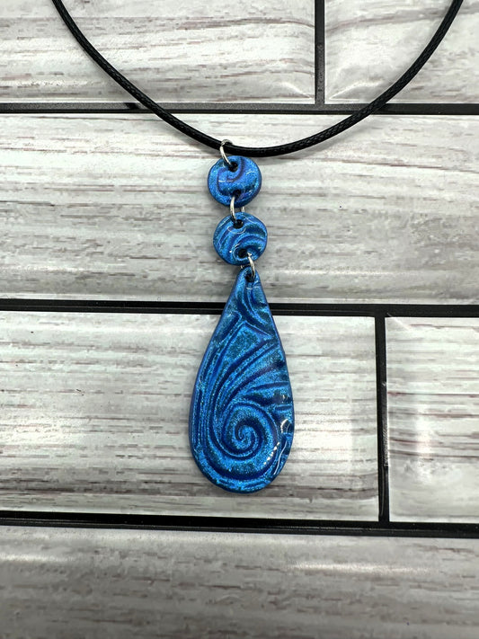 Ocean Swirl Blue Polymer Clay Drop Necklace