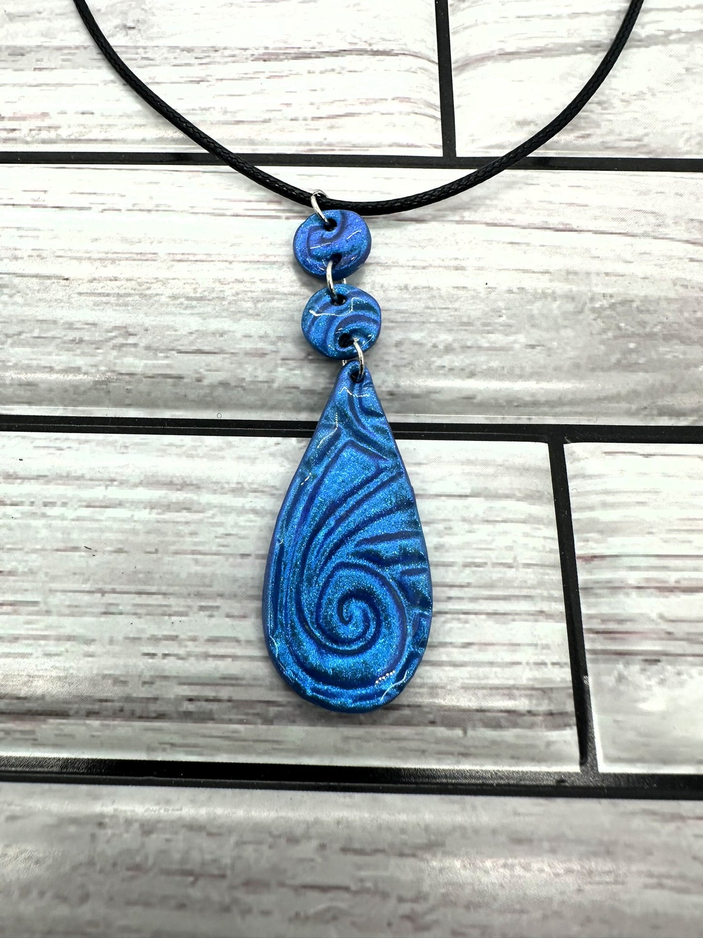 Ocean Swirl Blue Polymer Clay Drop Necklace