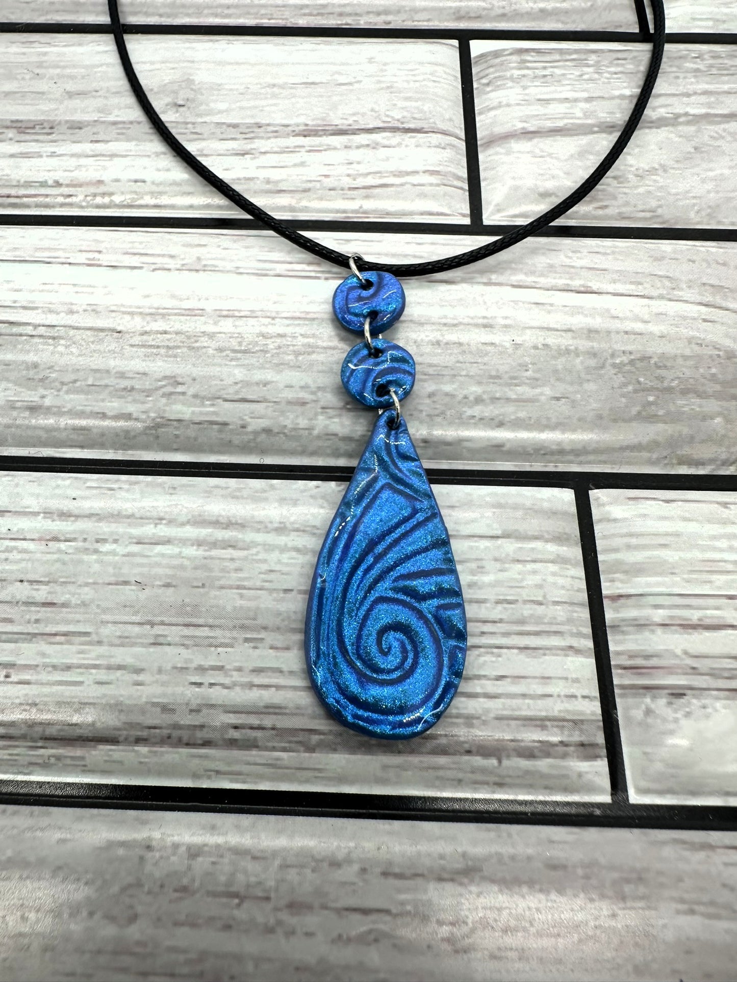 Ocean Swirl Blue Polymer Clay Drop Necklace