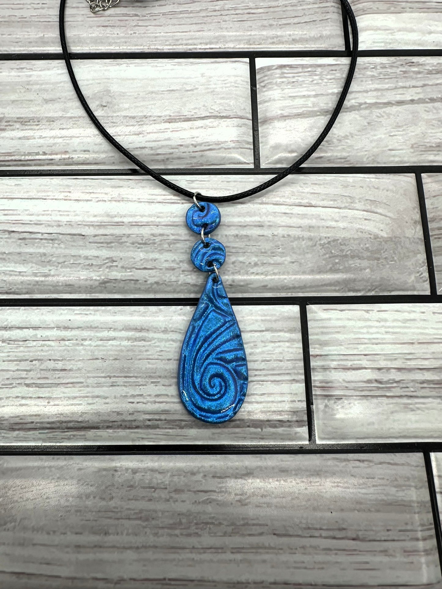Ocean Swirl Blue Polymer Clay Drop Necklace