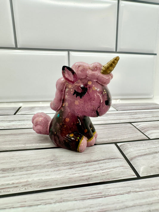 Pink and Black Glitter Unicorn Resin Figurine