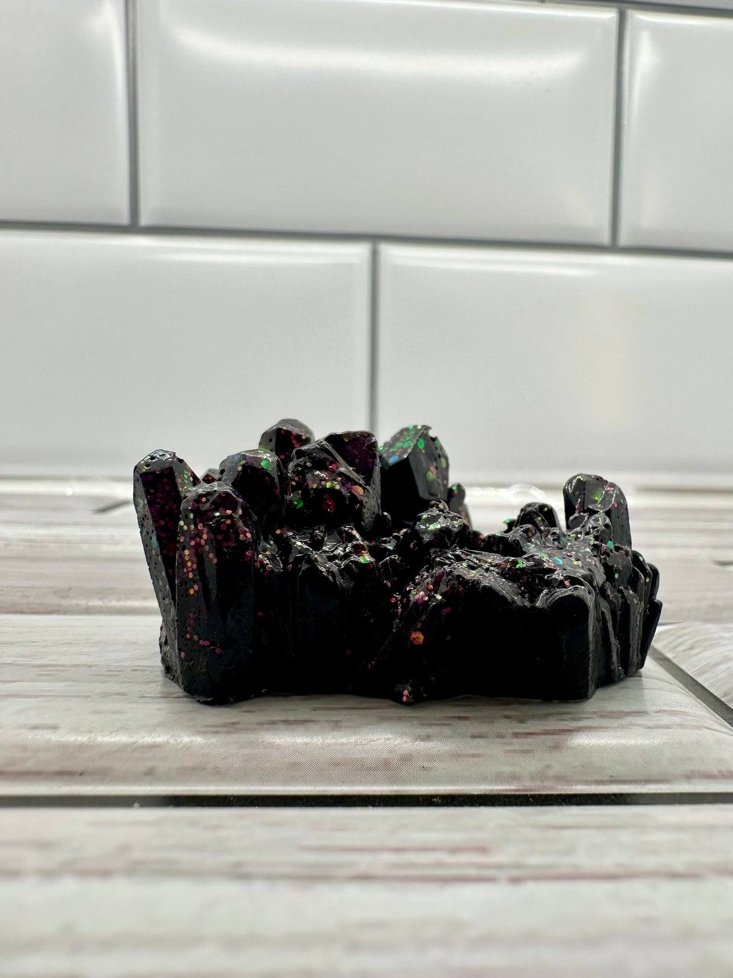 "Midnight Aura" Purple & Black Glitter Resin Crystal Cluster