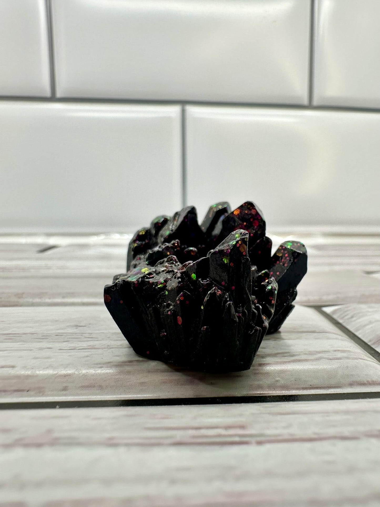 "Midnight Aura" Purple & Black Glitter Resin Crystal Cluster
