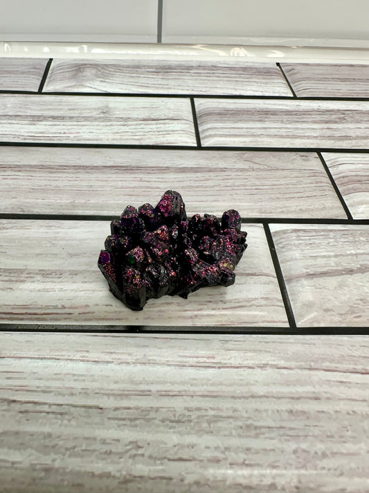 "Midnight Aura" Purple & Black Glitter Resin Crystal Cluster