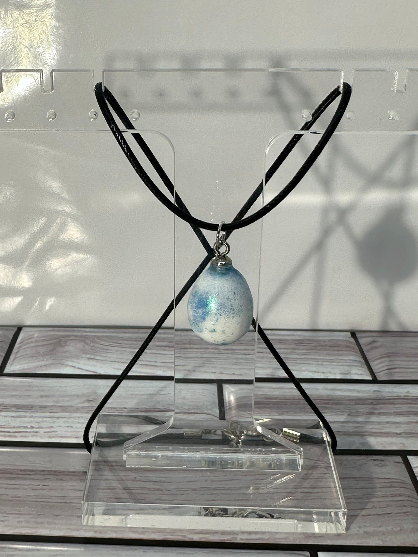 White Egg with Blue and Green Speckles Pendant Necklace