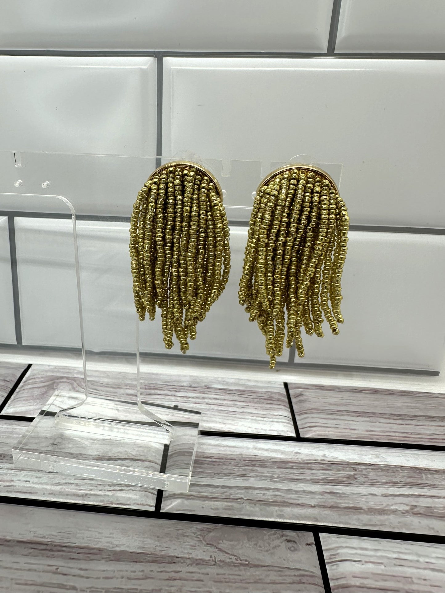 Gold Bead Tassel Earrings