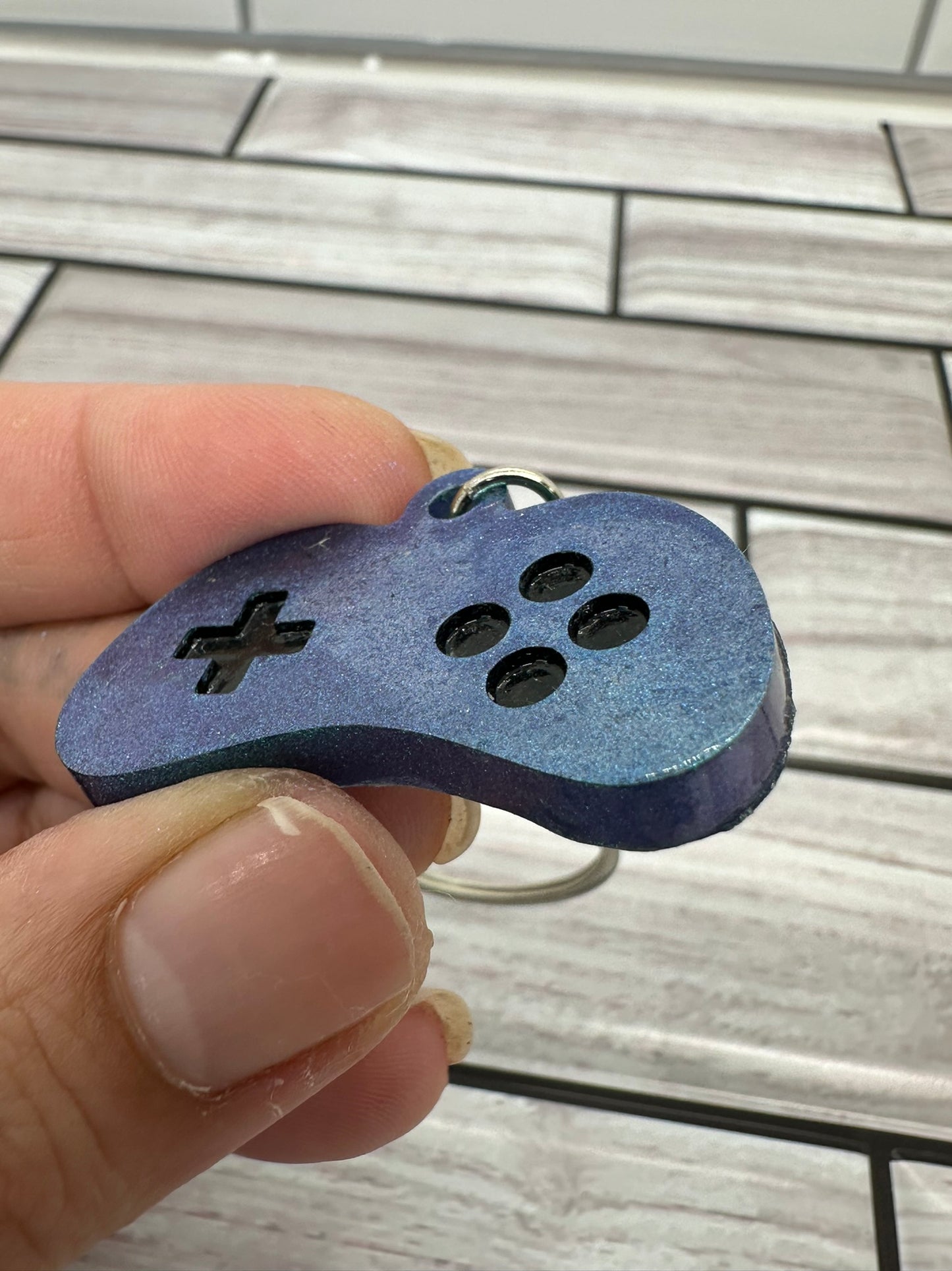 Green Shift to Purple/Blue Game Controller Keychain