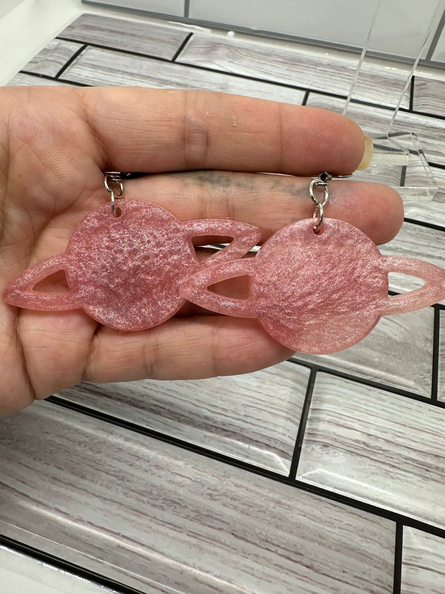 Saturn Light Pink Shimmer Earrings