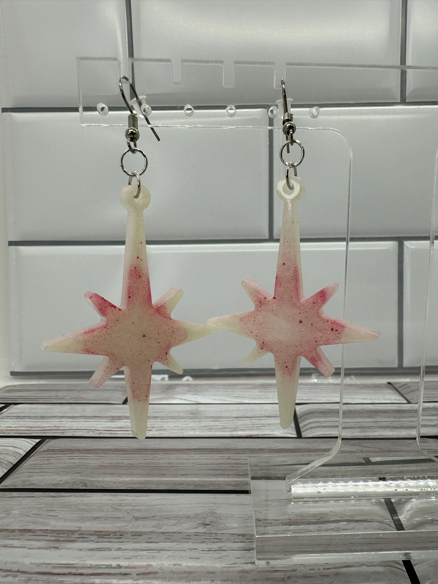 White and Pink Shimmer Star Burst Earrings
