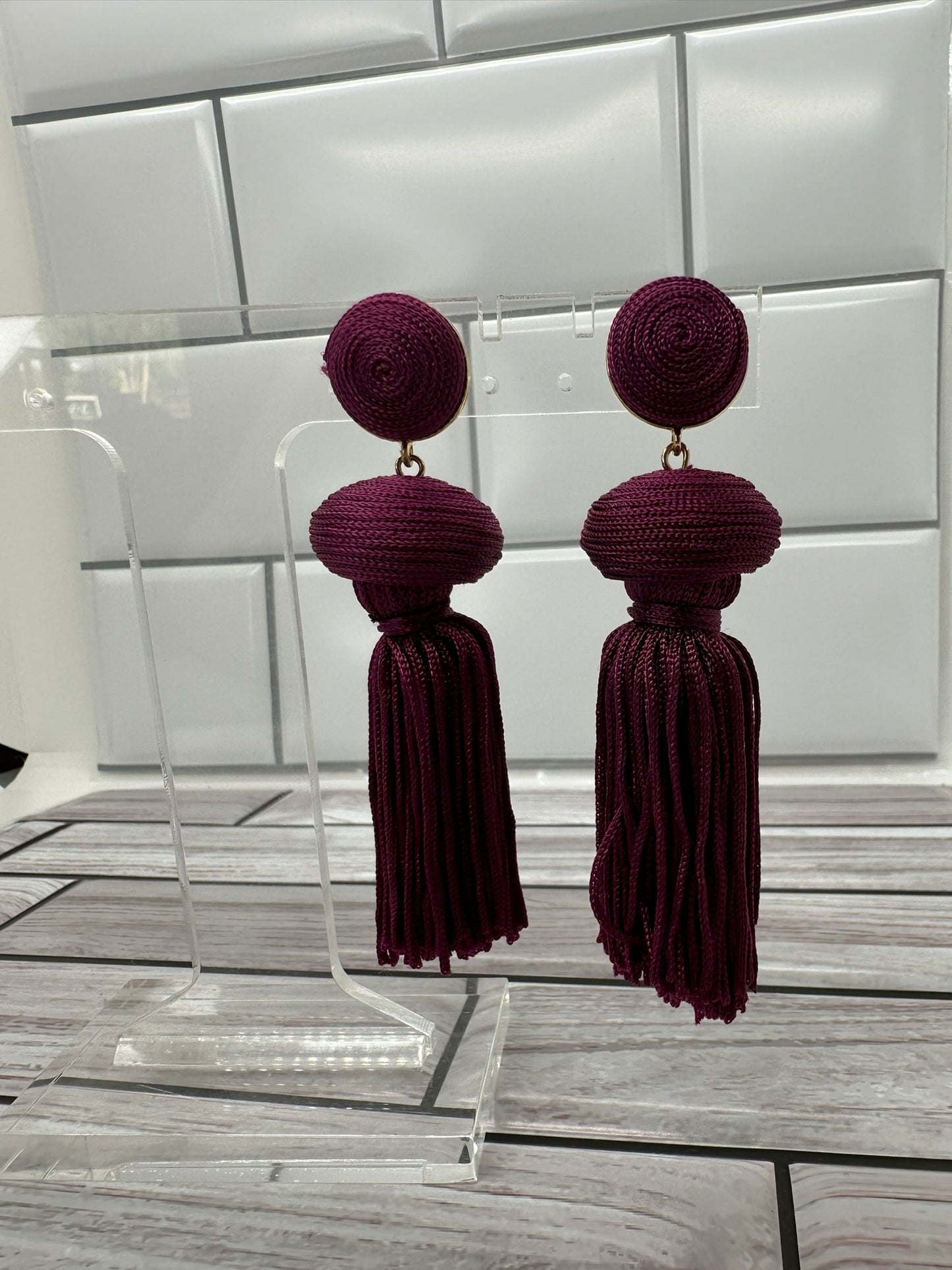 Purple Sphere Tassel Earrings