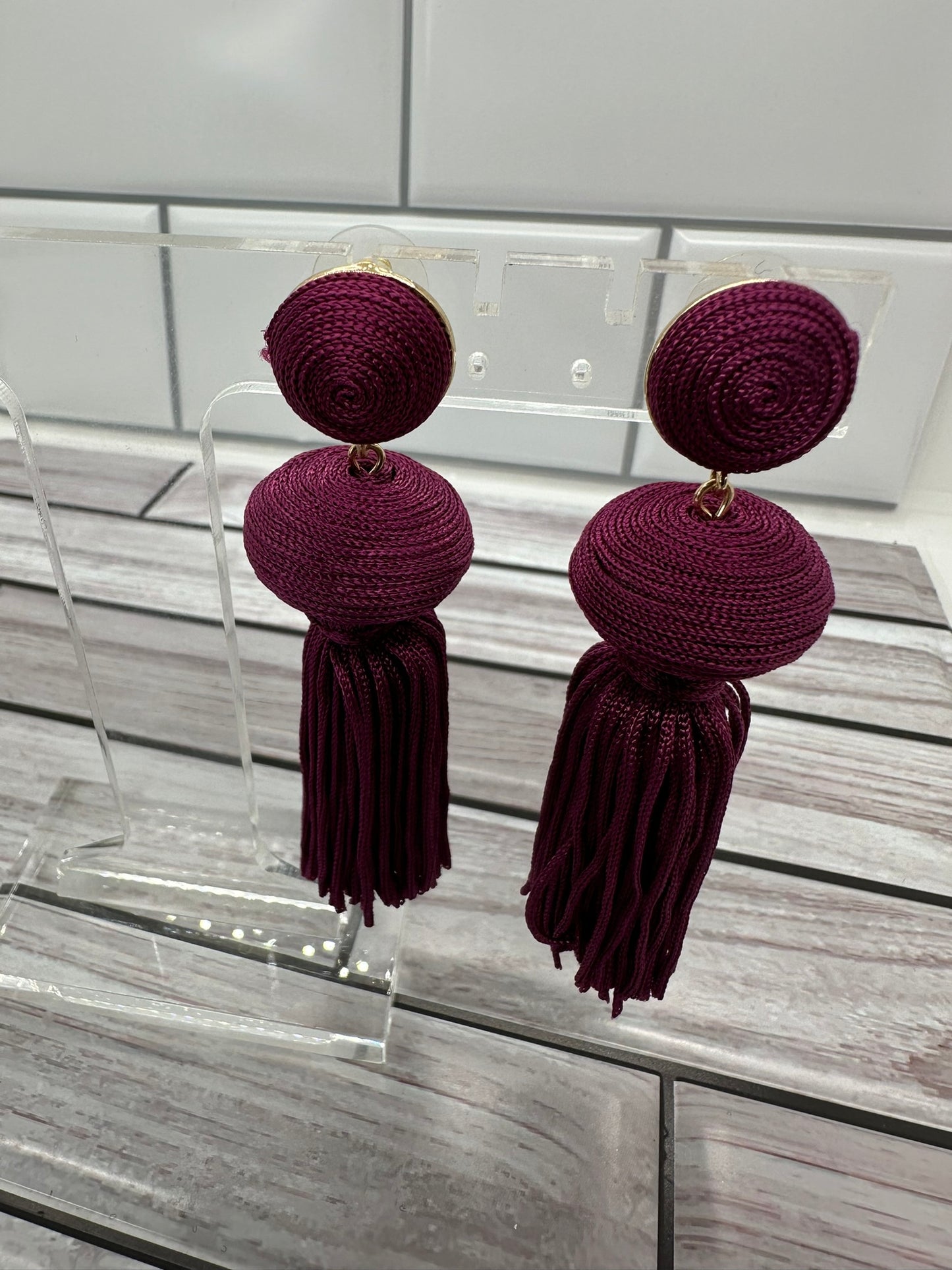 Purple Sphere Tassel Earrings