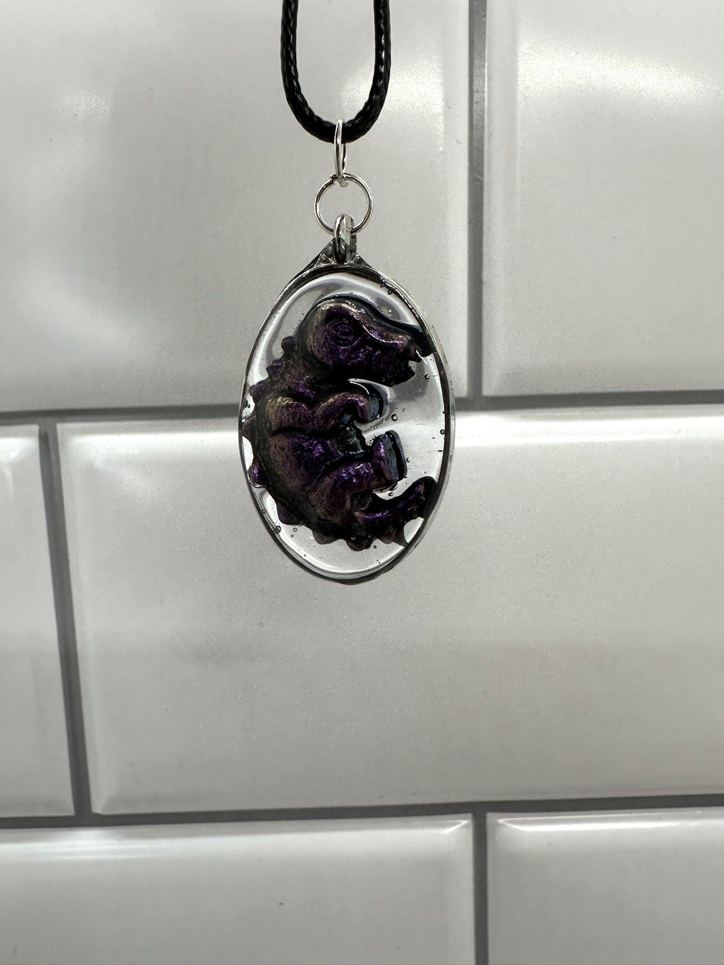 Purple Baby Dinosaur Egg Pendent Necklace