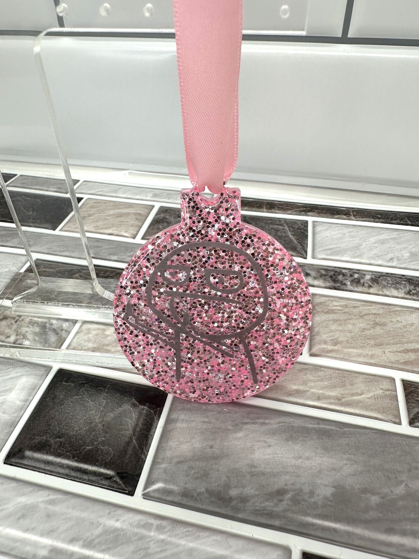 Pink and Silver F U Guy Ornament #2