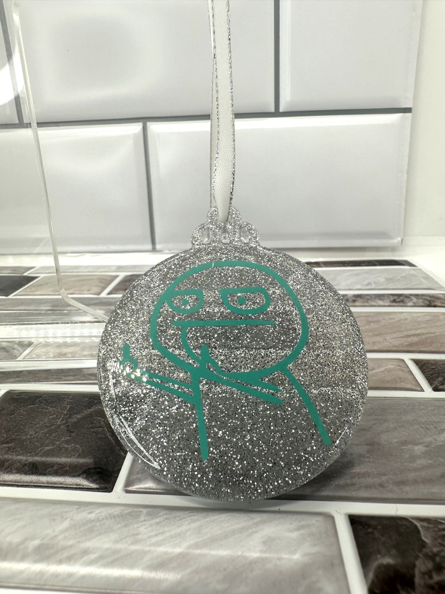 Teal and Silver F U Guy Ornament
