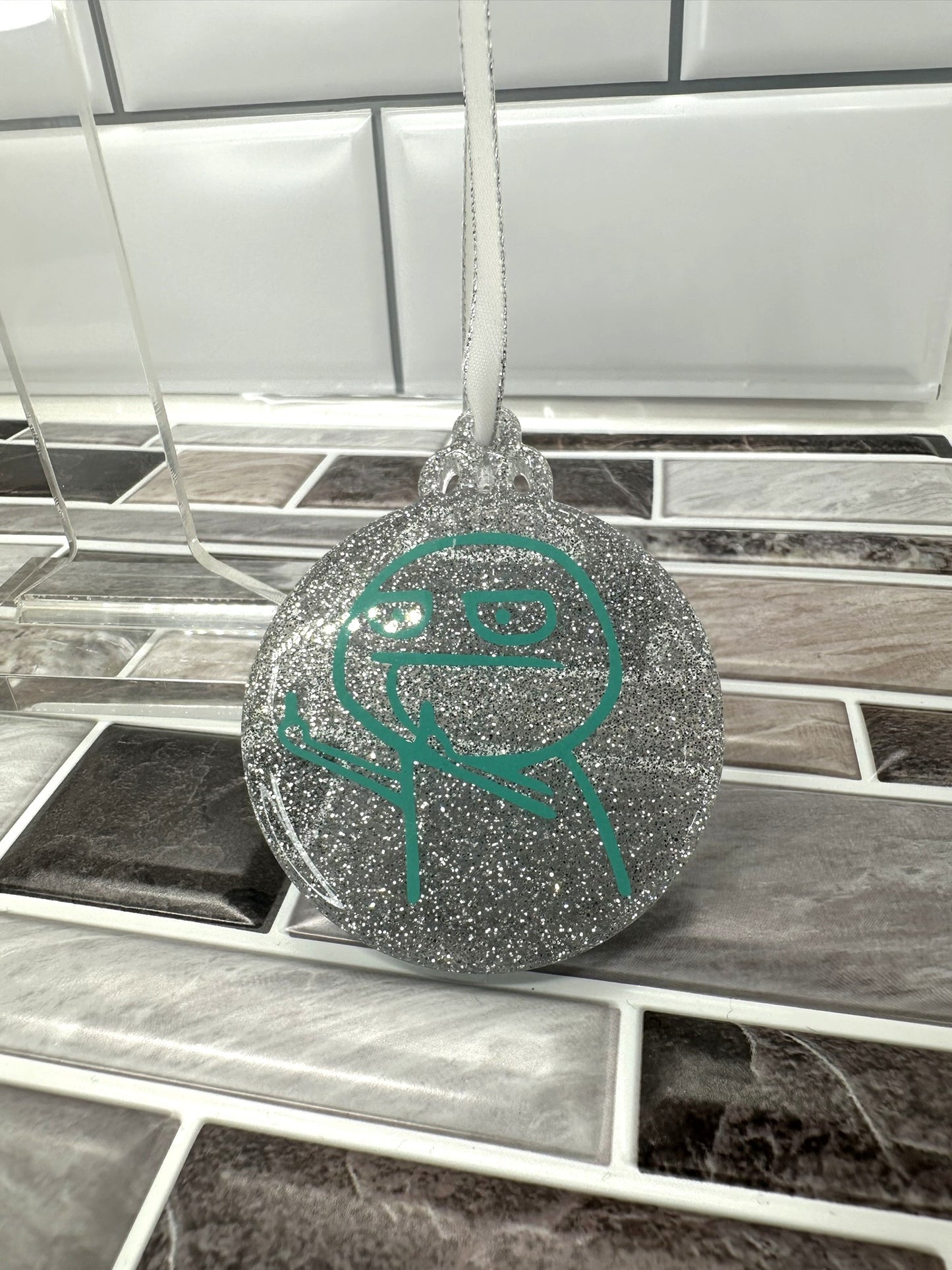 Teal and Silver F U Guy Ornament