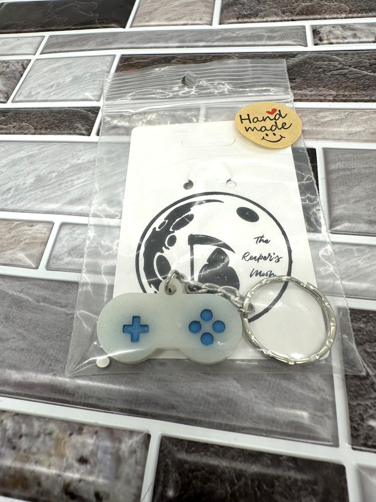 White Game Controller Resin Keychain