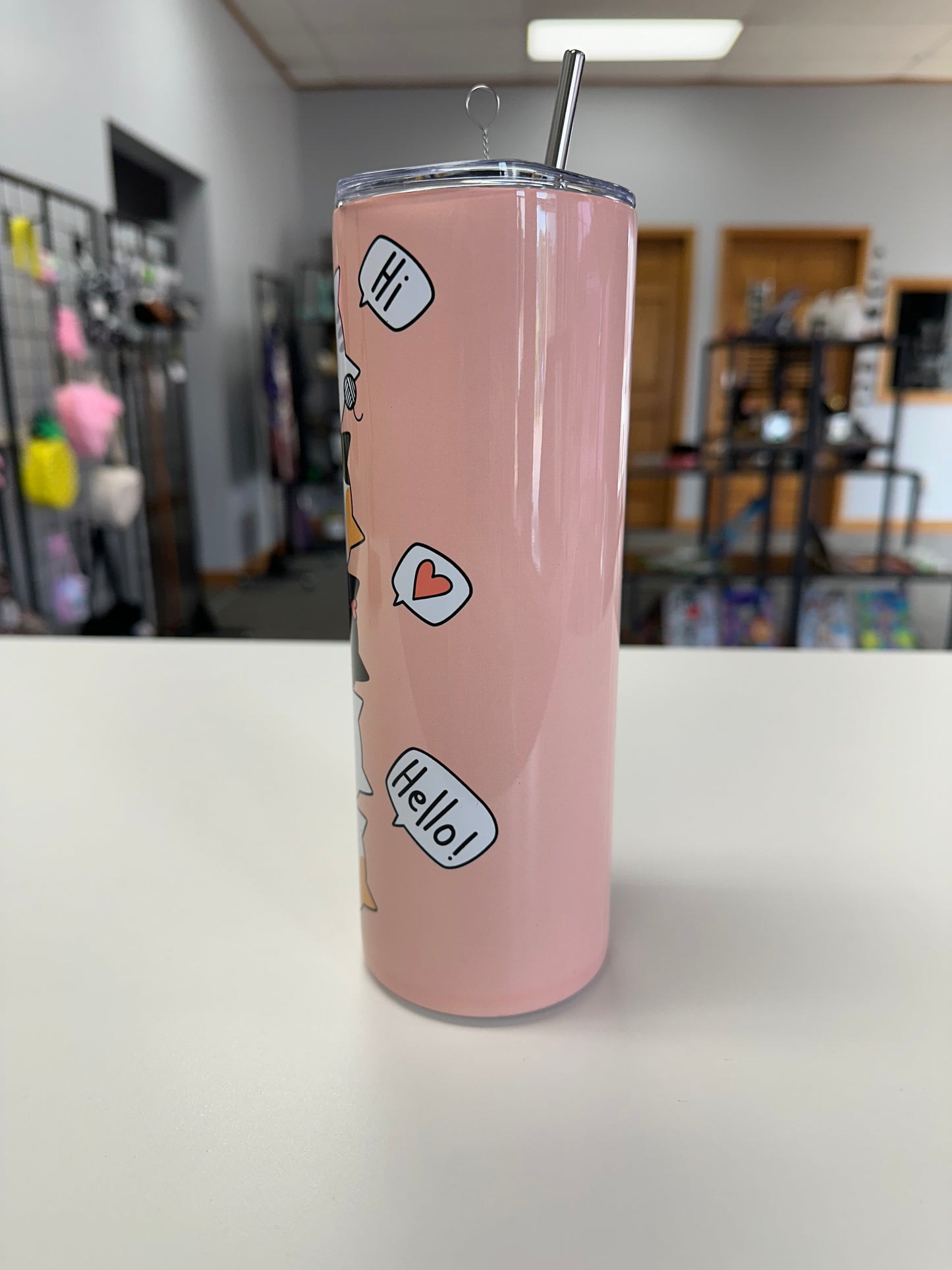 Have a Nice Day Cat 20oz Tumbler with straw and straw brush cleaner