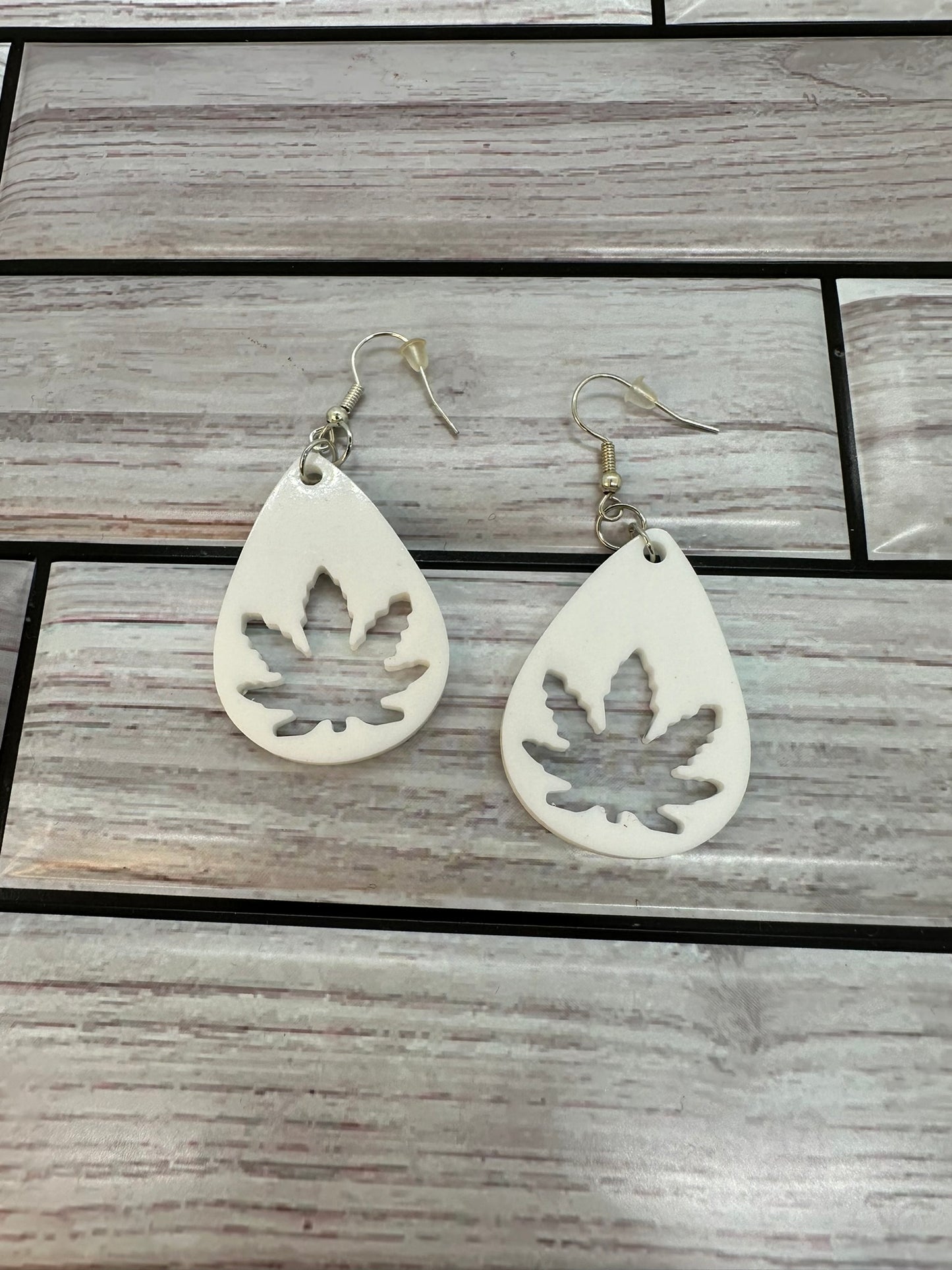 White Leaf Resin Earrings