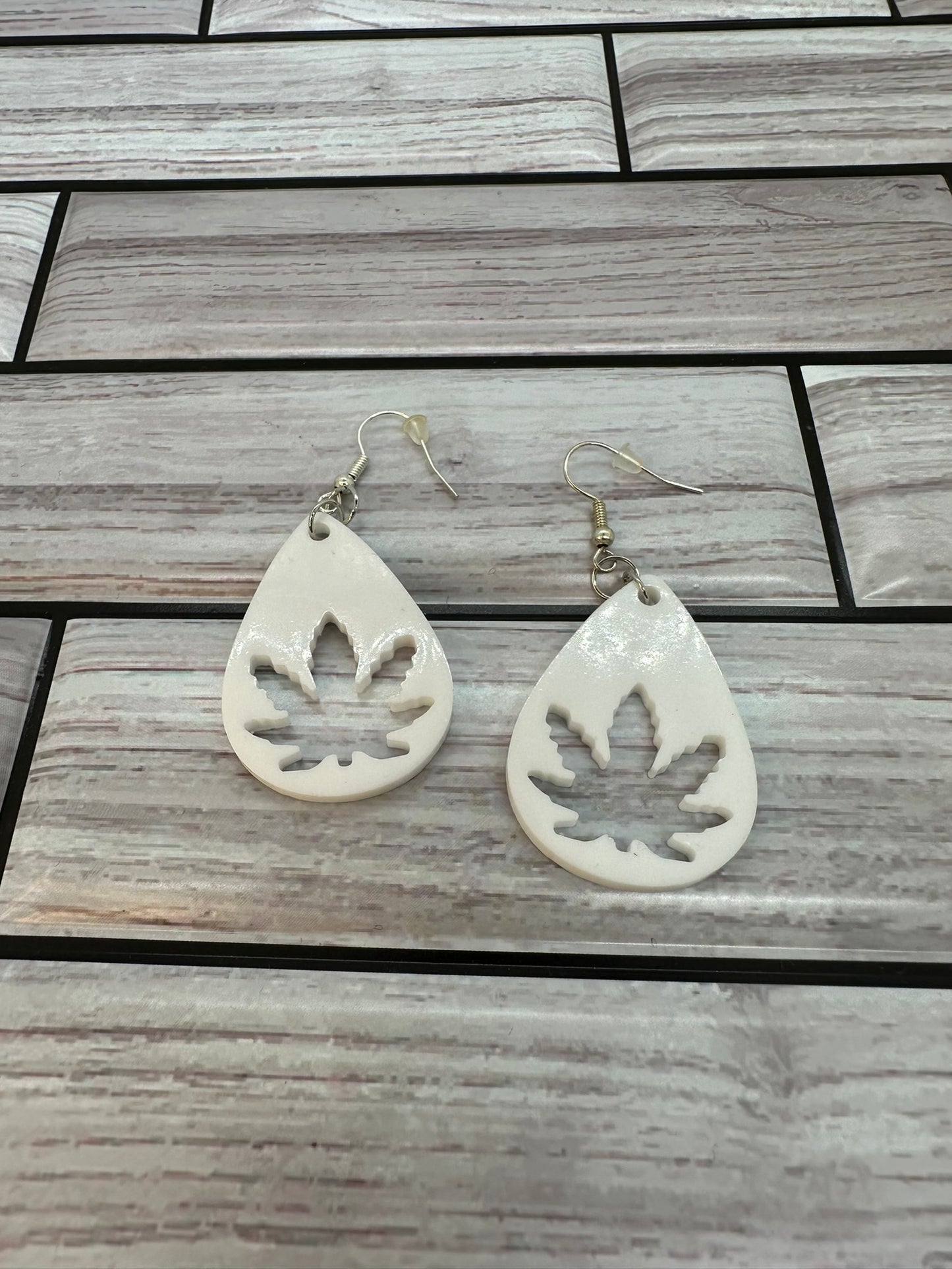 White Leaf Resin Earrings