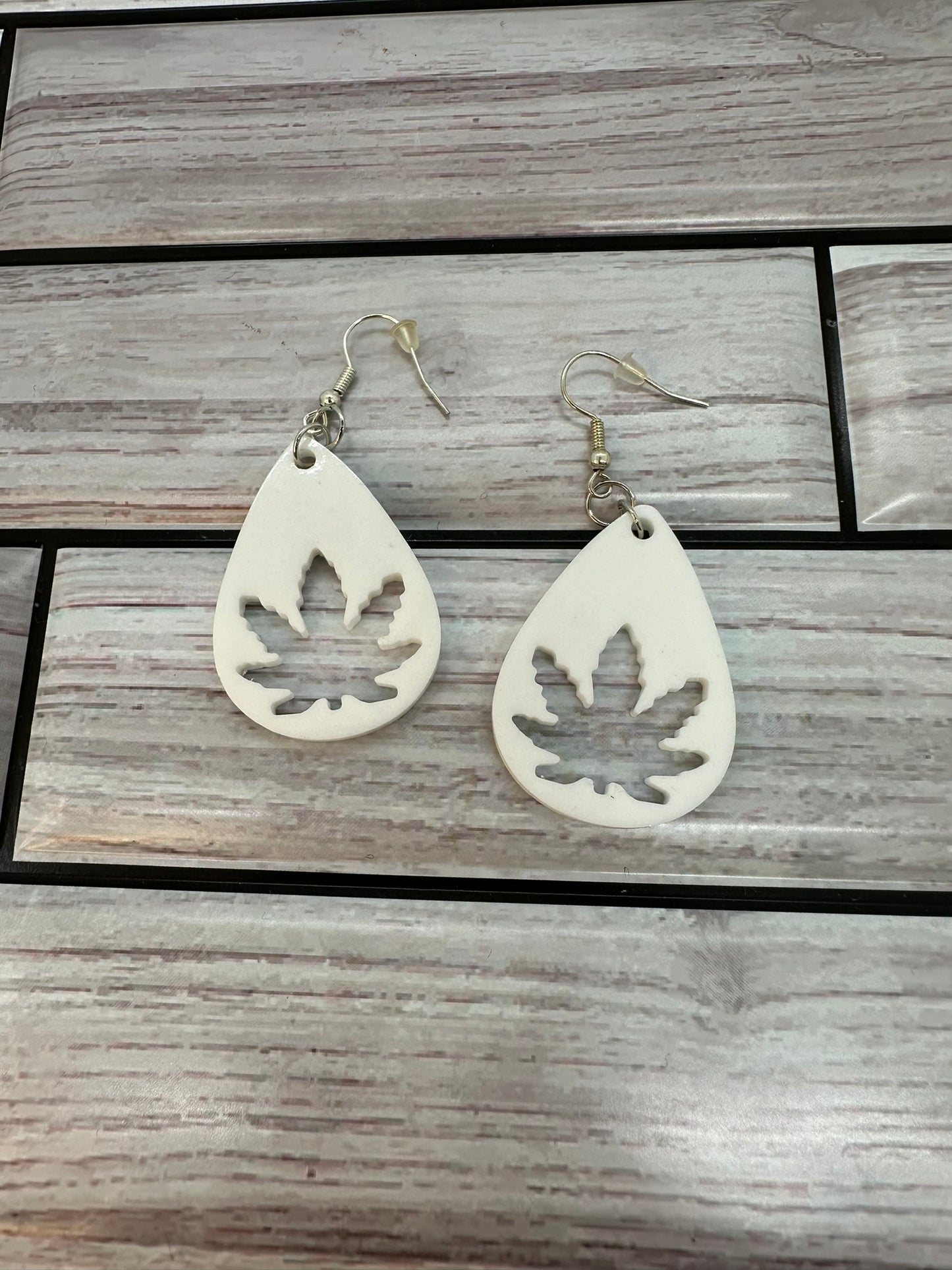 White Leaf Resin Earrings