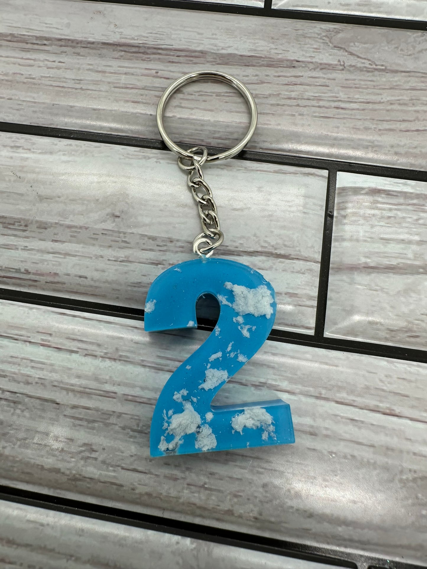 Cloudy Blue Resin Number 2 Keychain