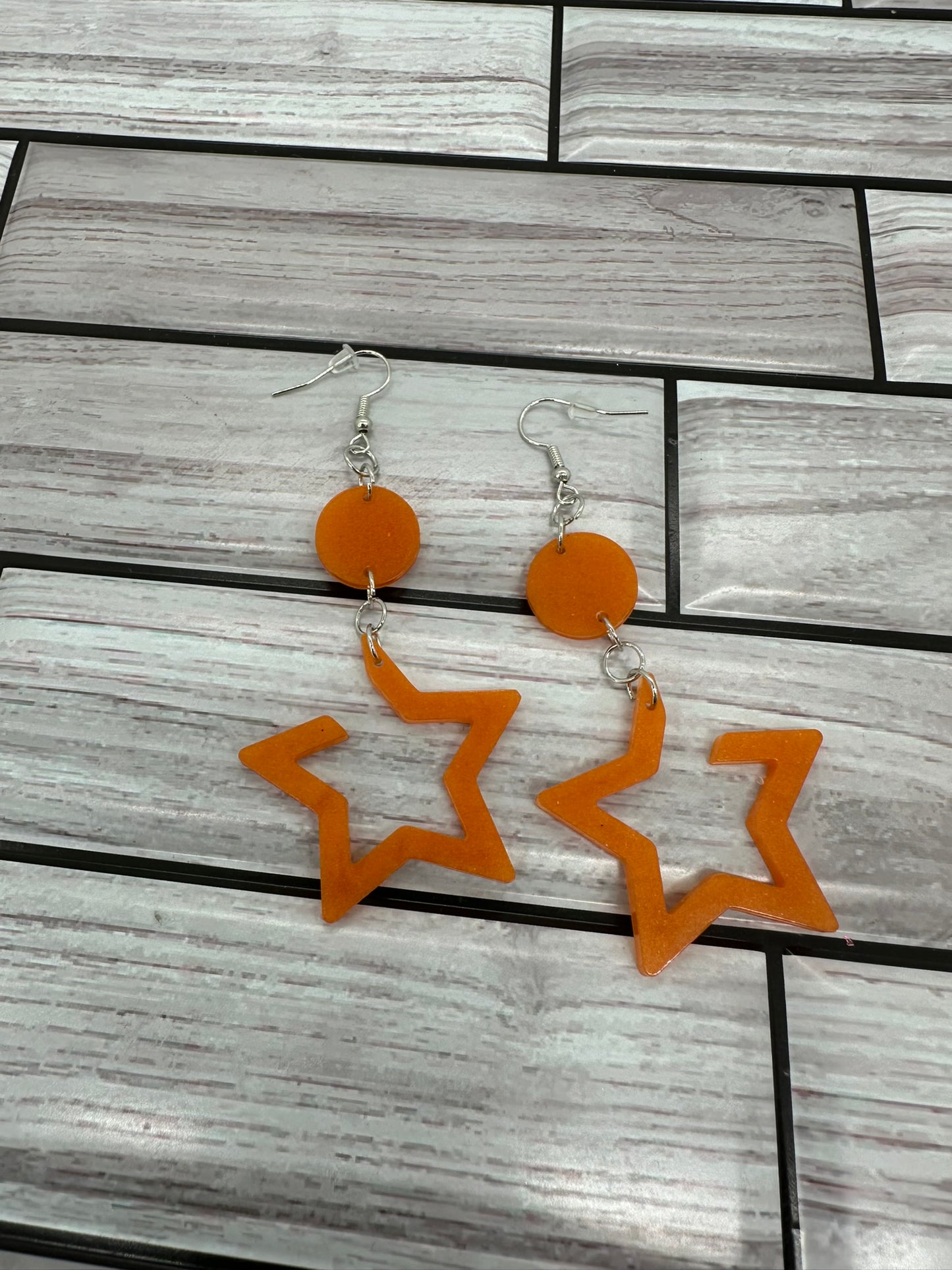 Orange Star Resin Statement Earrings