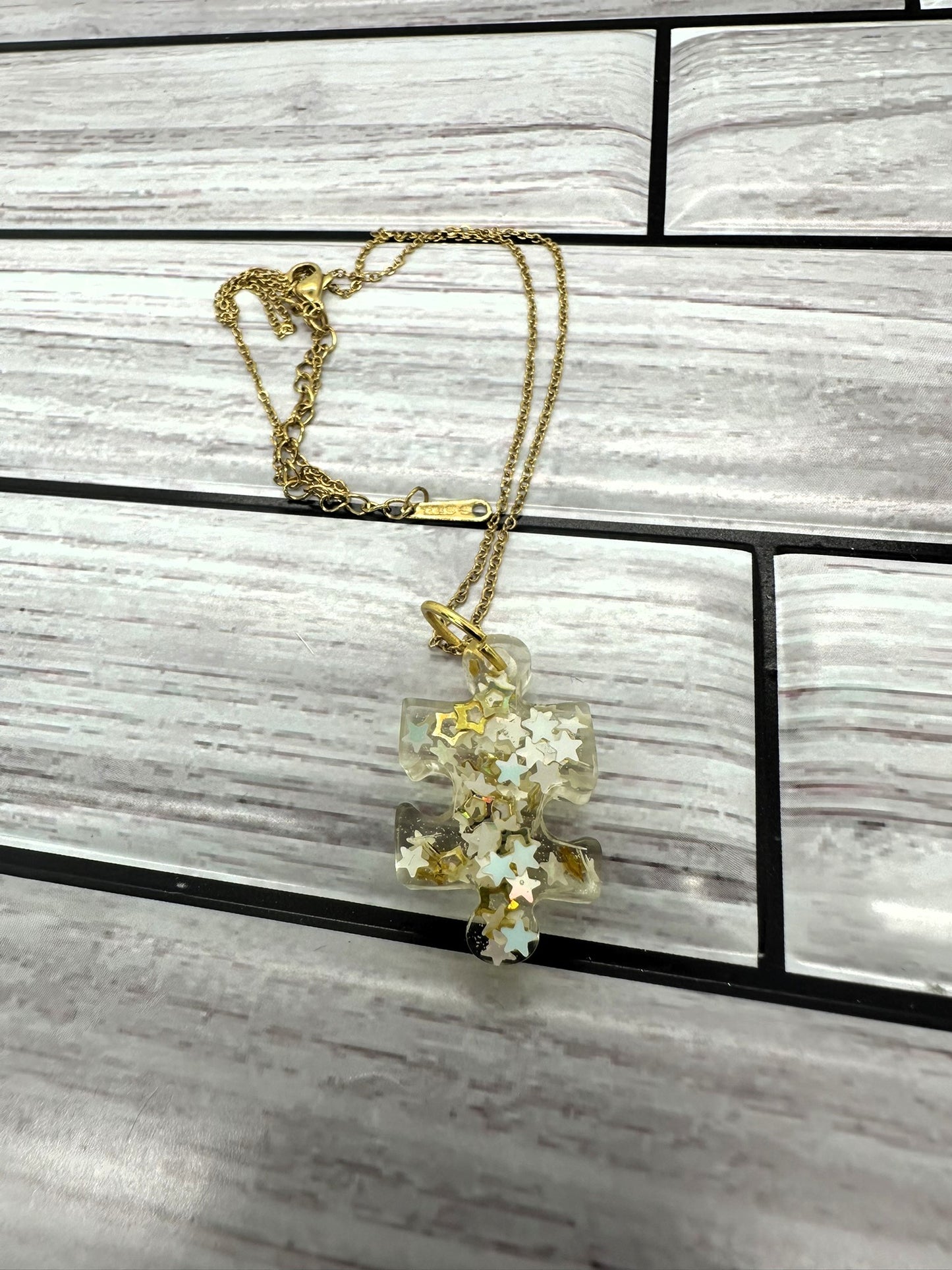 Sparkling Star Puzzle Piece Resin Necklace