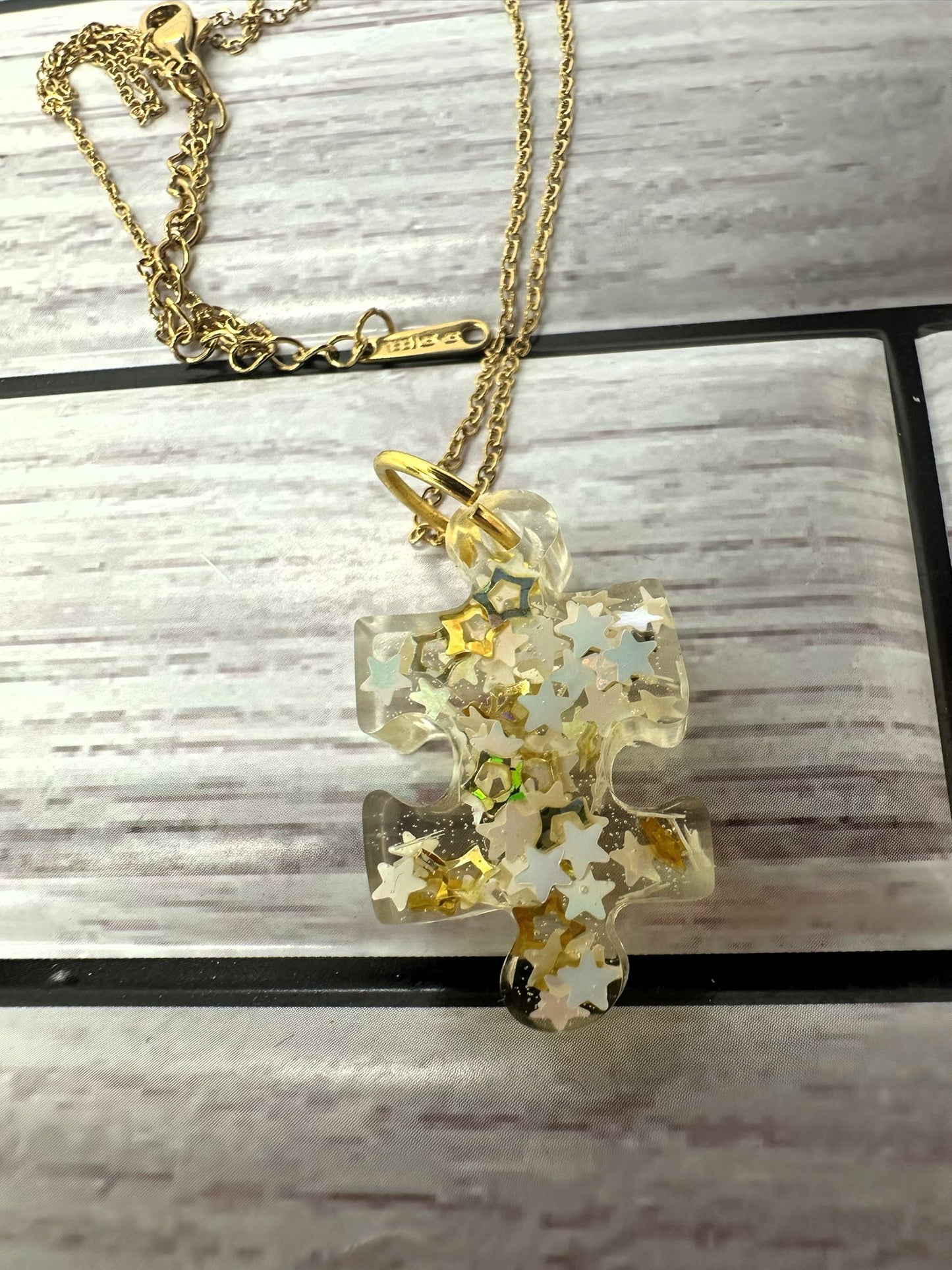 Sparkling Star Puzzle Piece Resin Necklace