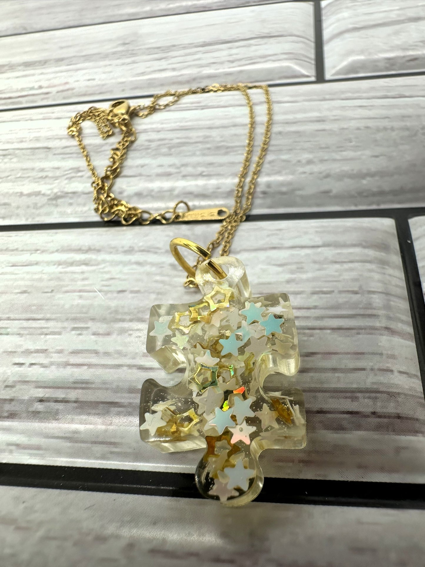 Sparkling Star Puzzle Piece Resin Necklace