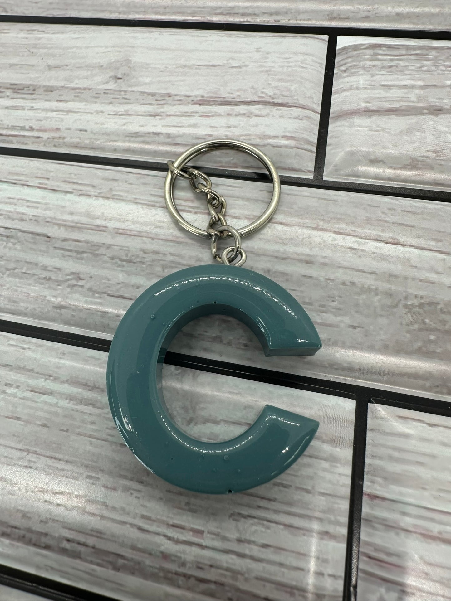 Teal Resin Letter C Keychain