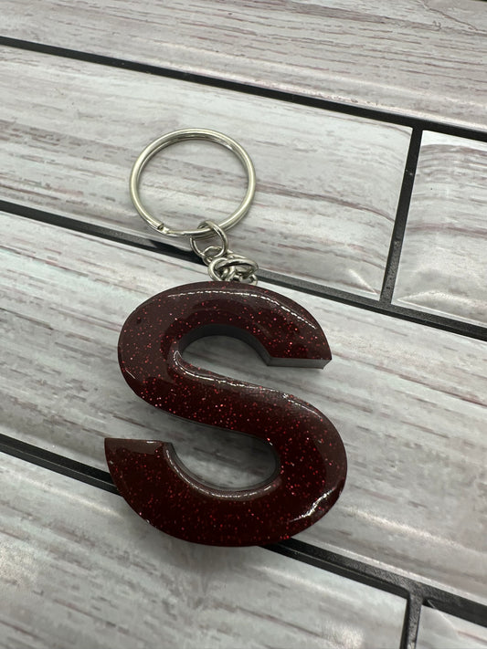 Red Glitter Resin Letter S Keychain