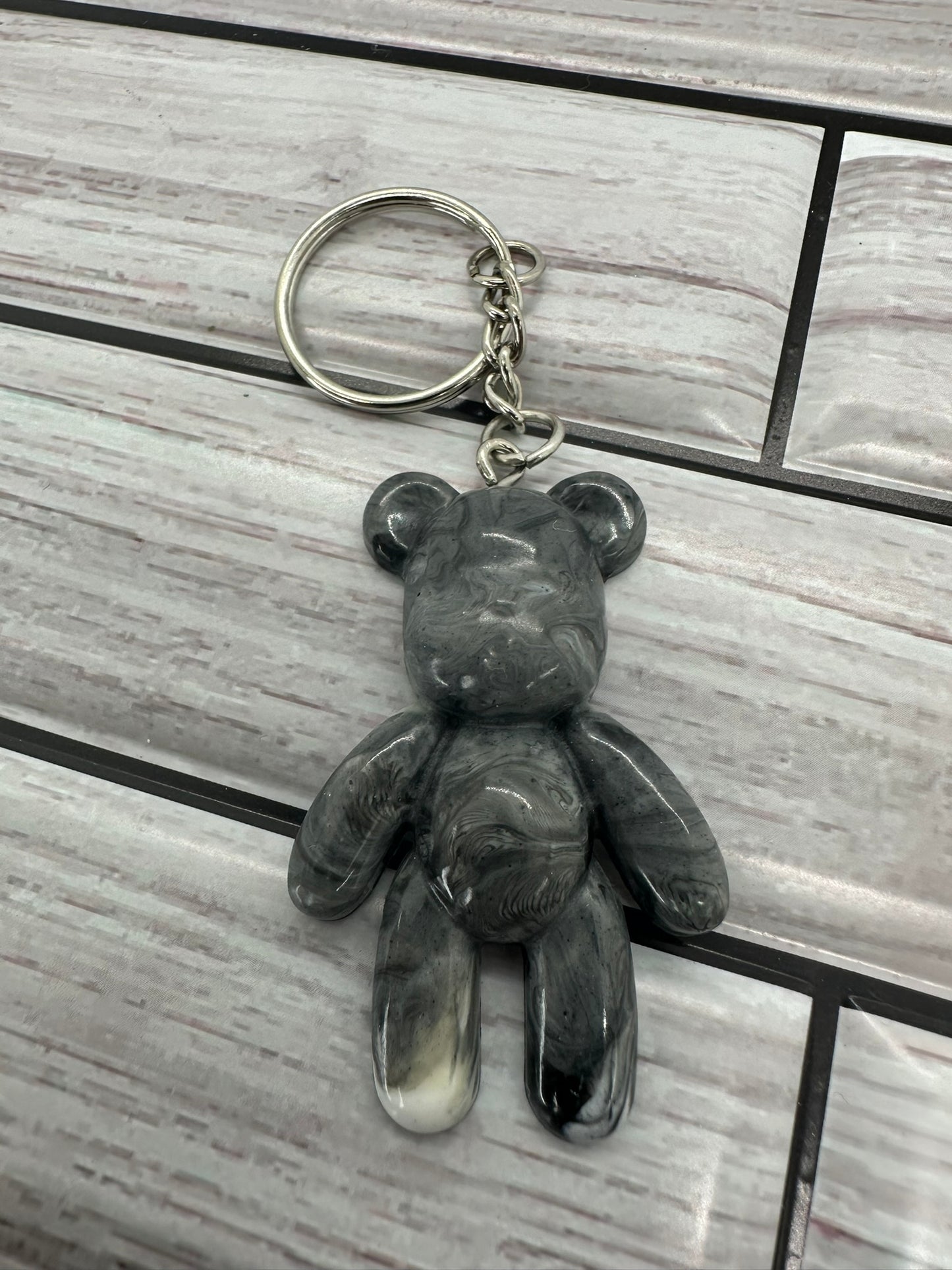 Marbled Gray Resin Bear Keychain