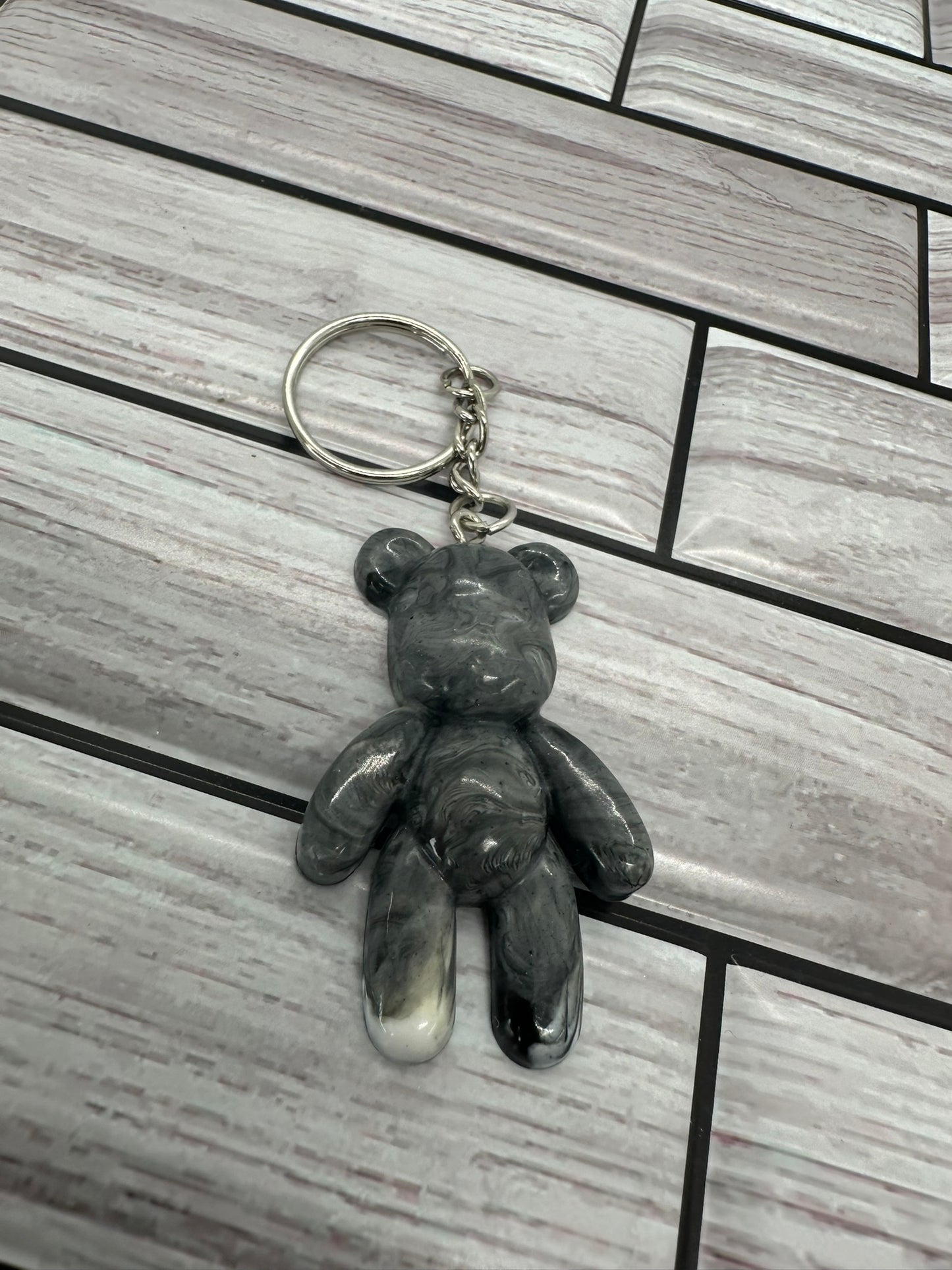 Marbled Gray Resin Bear Keychain