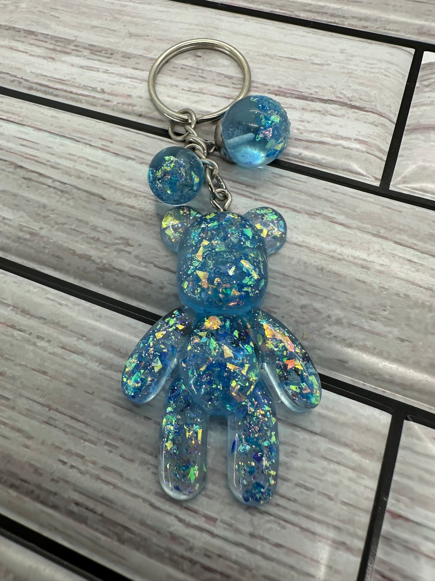 Sparkling Blue Resin Bear Keychain