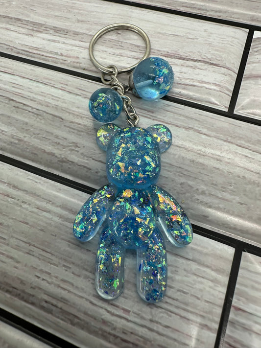 Sparkling Blue Resin Bear Keychain
