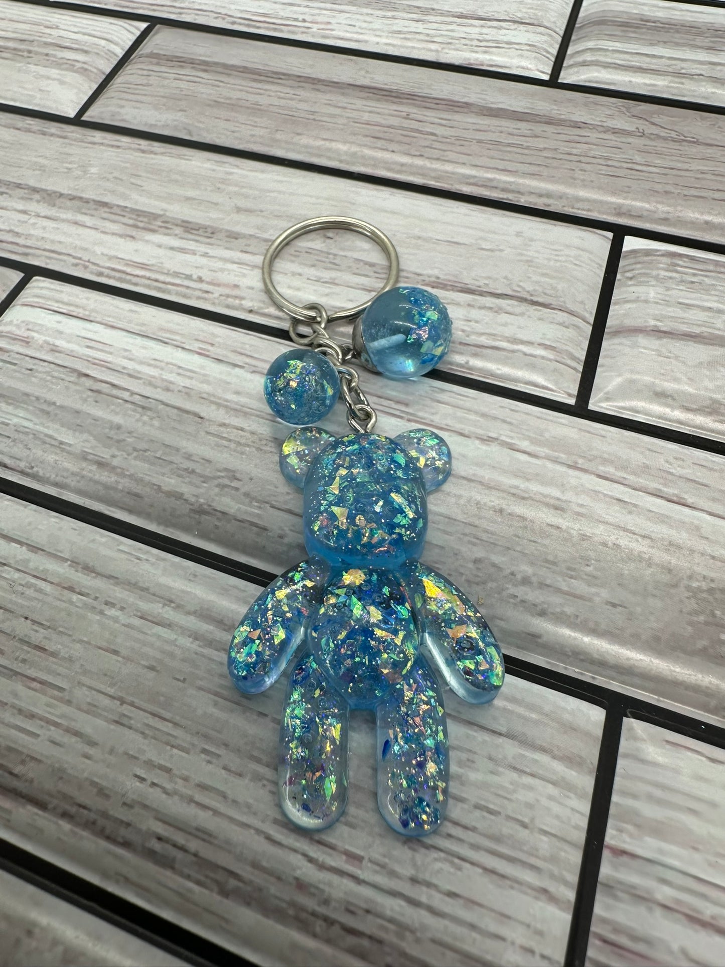 Sparkling Blue Resin Bear Keychain
