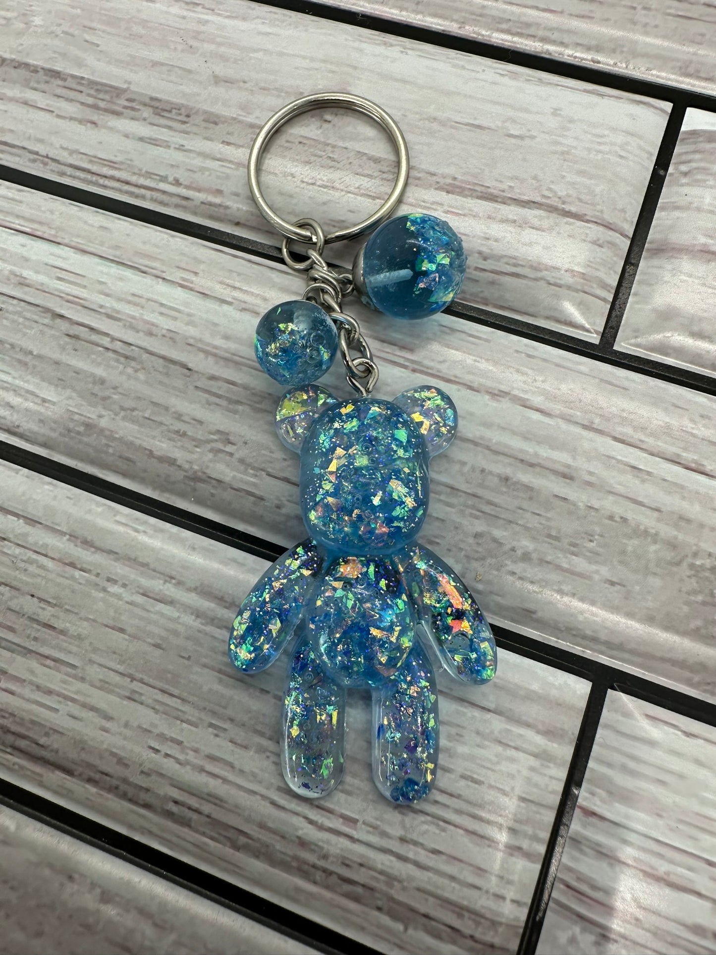 Sparkling Blue Resin Bear Keychain