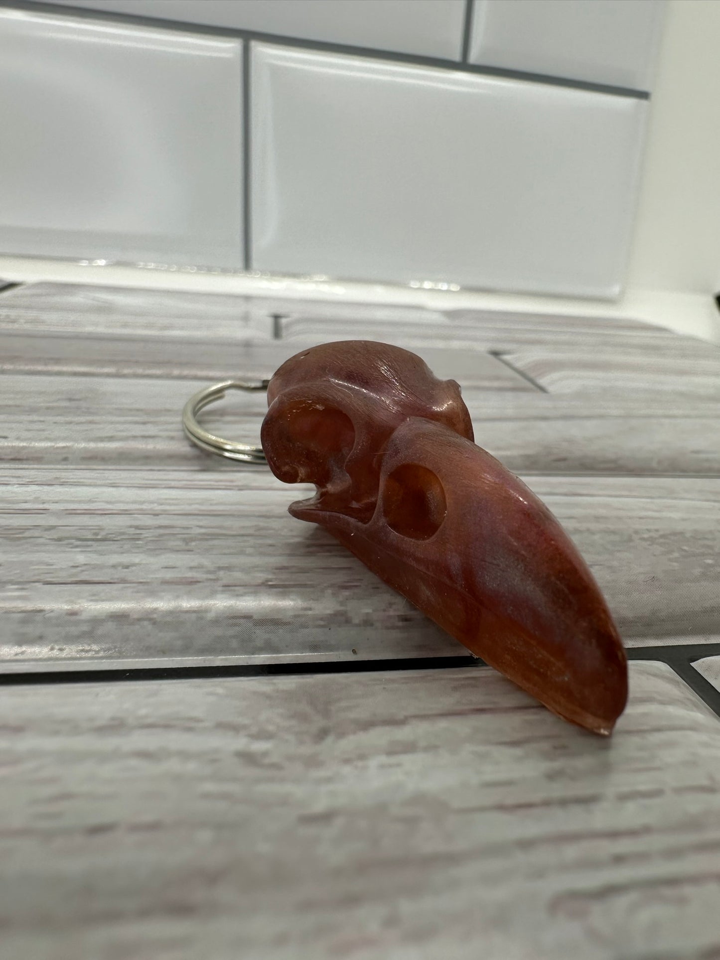 Handmade Resin Raven Skull Keychain